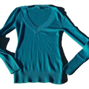 Women's Express Y2K Long Sleeve Teal Lightweight Fitted Sweater Size Large‎